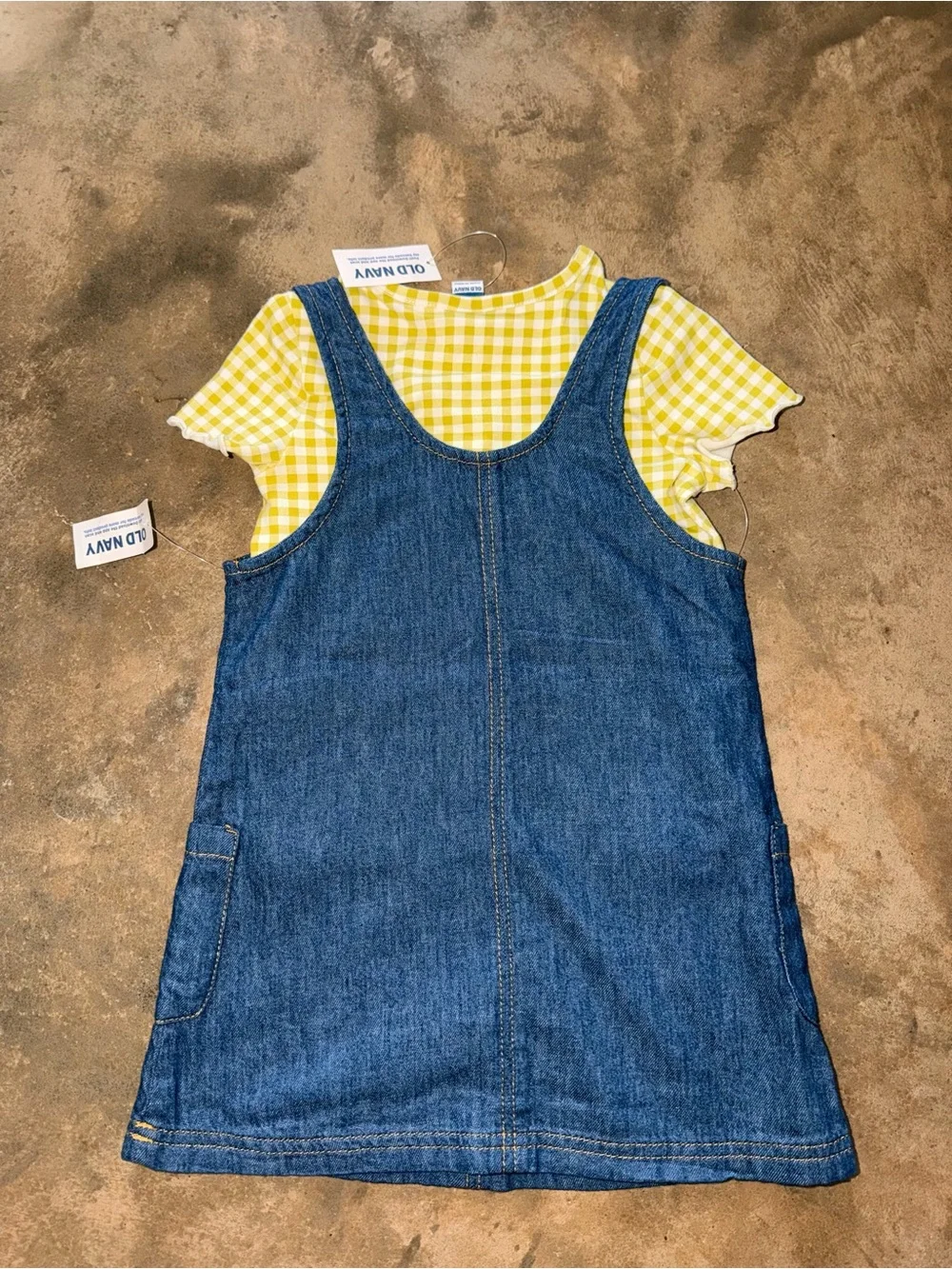 NWT Old Navy 2T Denim Jumper Dress & Green Gingham Tee 2-Piece Set